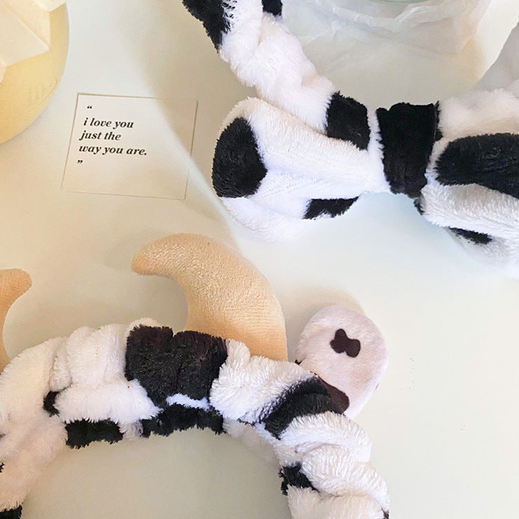 Wholesale Fabric Cow Pattern Bow Tie Hair Hoop
